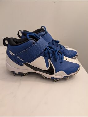 Nike Trout Kids Blue, White and Black Baseball Cleats with Midfoot Strap
